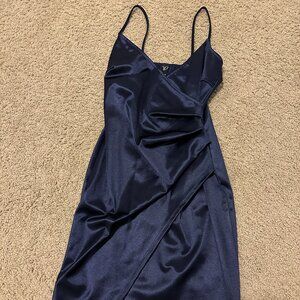 Windsor S Navy Blue Wrapped Up Satin Mini Dress
